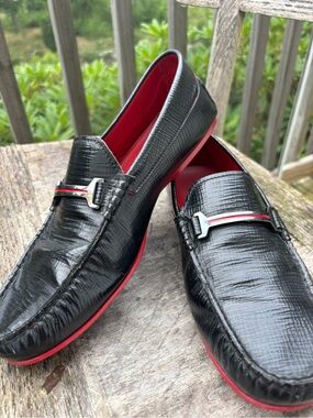 TODS for Ferrari Black Leather Loafers with Red Accents  8 1/2 good cond.
